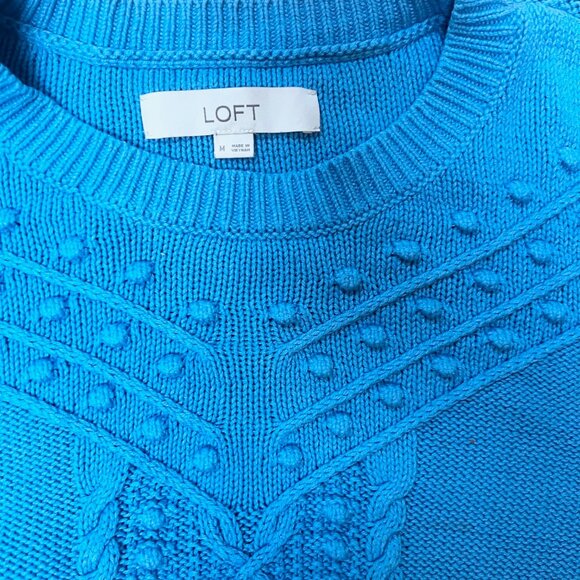 EUC Loft Blue Cable Chunky Bobble Sweater With Lantern Sleeves, Size Medium - Picture 5 of 13